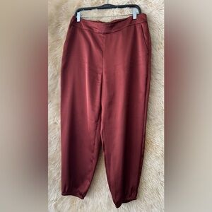 Express Women's Ankle High Rise Satin Trousers In Burgundy
